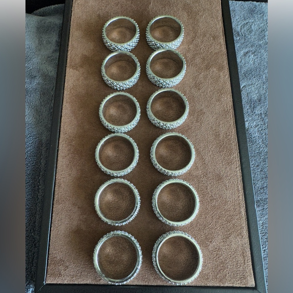 12 Silver Vintage Rhinestone Napkin Rings Holders….Party Dinner Wedding